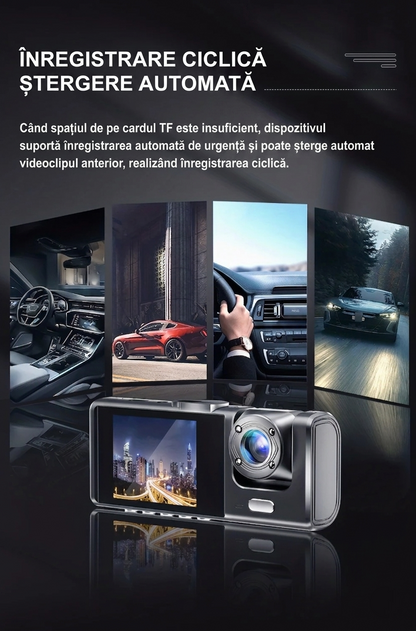 Cameră auto cu triplu obiectiv, 2,1 inch, 1080P, Full HD,G-Sense, înregistrare video