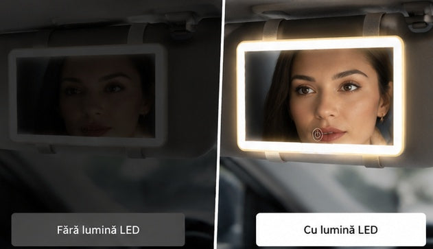 Oglindă Cosmetica Auto cu 3 Moduri de Lumină – Upgrade-ul Esențial pentru Mașina Ta.